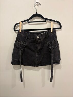Black Denim Cargo Mini Skirt